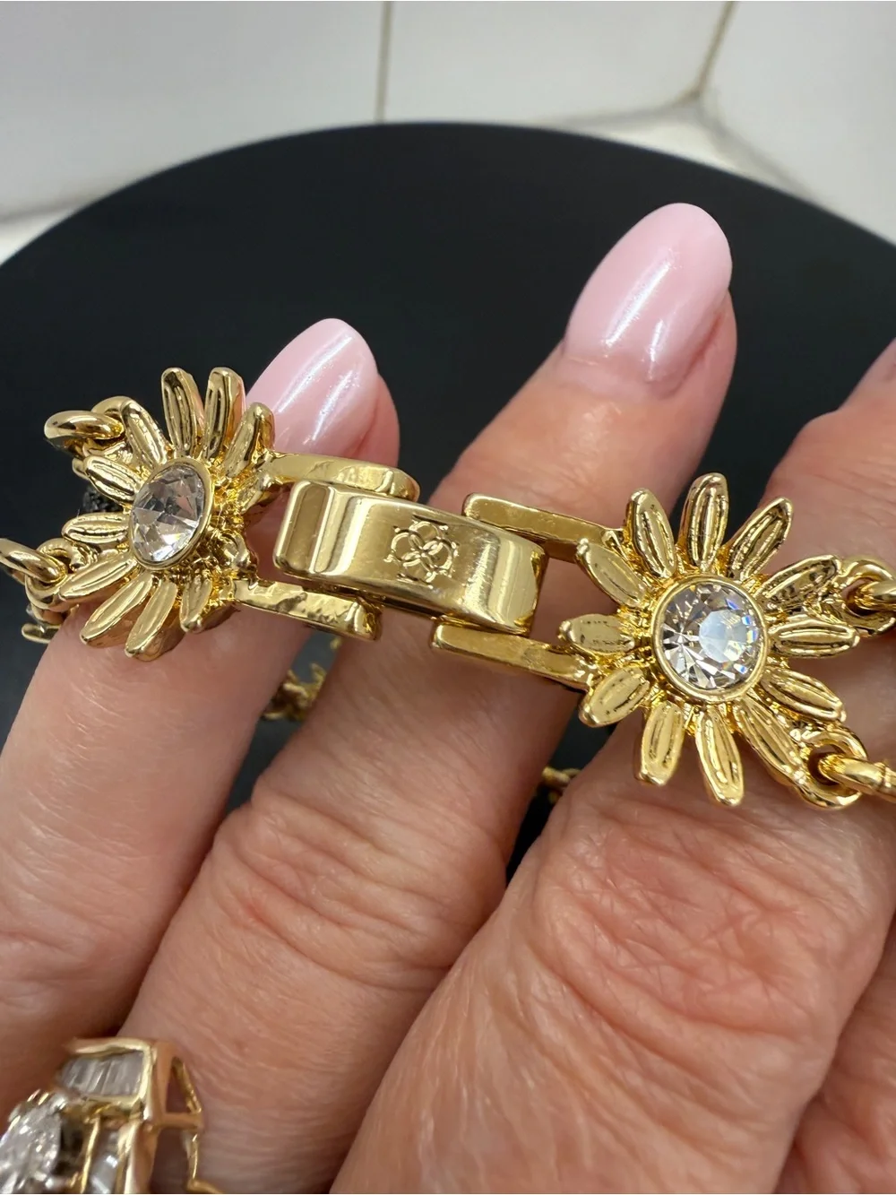 Ann Taylor Gold and Black Crystal Floral Bracelet